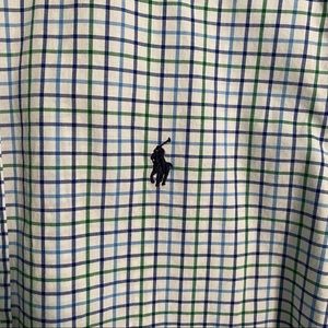 Boys Polo Ralph Lauren Button-Down Green and Blue Checked Shirt Youth XL